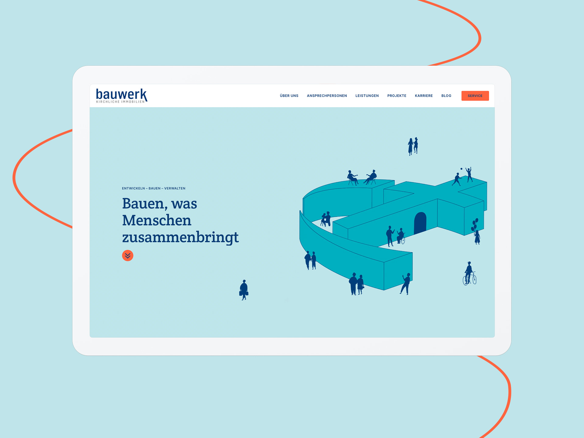 Tablet-Mockup der Website für Bauwerk Kirchliche Immobilien, umgesetzt von der Joomla-Agentur straightup digital