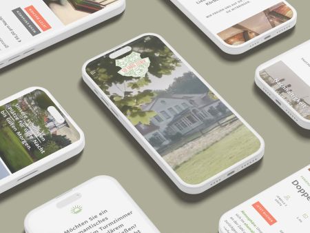 Mehrere Smartphone-Mockups der Website von Gut Gross Zecher, umgesetzt von straightup digital
